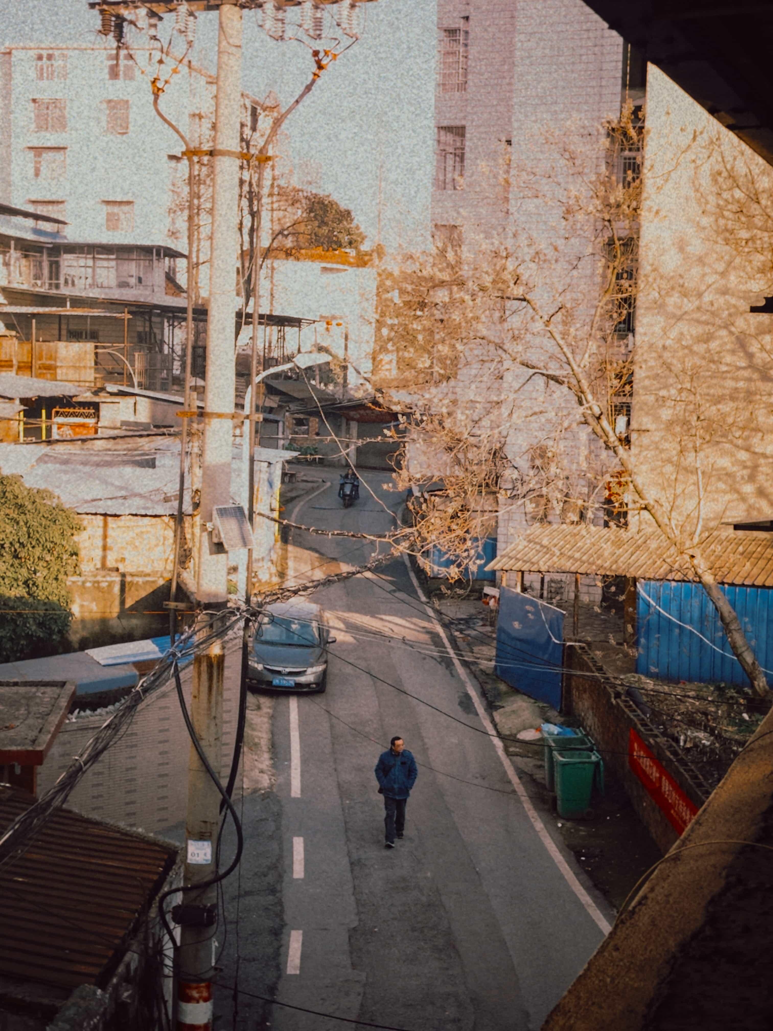 The empty street in the afternoon, with sunlight flowing like milk tea